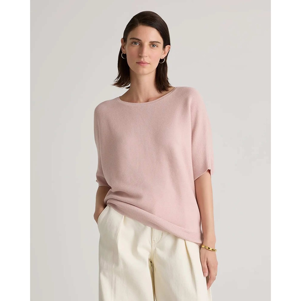 Quince Cotton Cashmere Link Stitch Dolman Sleeve Sweater Pink Large NWT